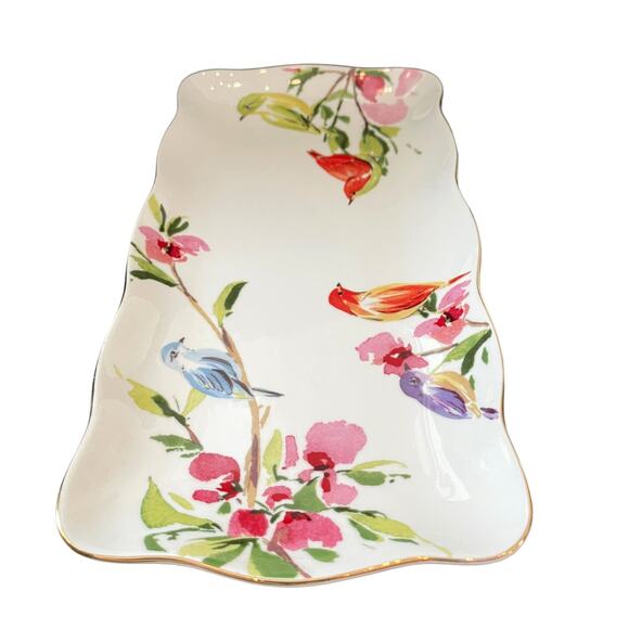 Grace Teaware Fine Porcelain Floral & Birds 10.5in Rectangular Serving Tray New - Picture 4 of 9